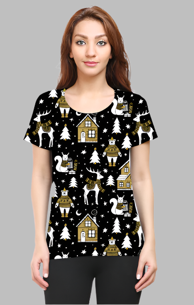 Spread Christmas Joy: Printed Cotton T-Shirt